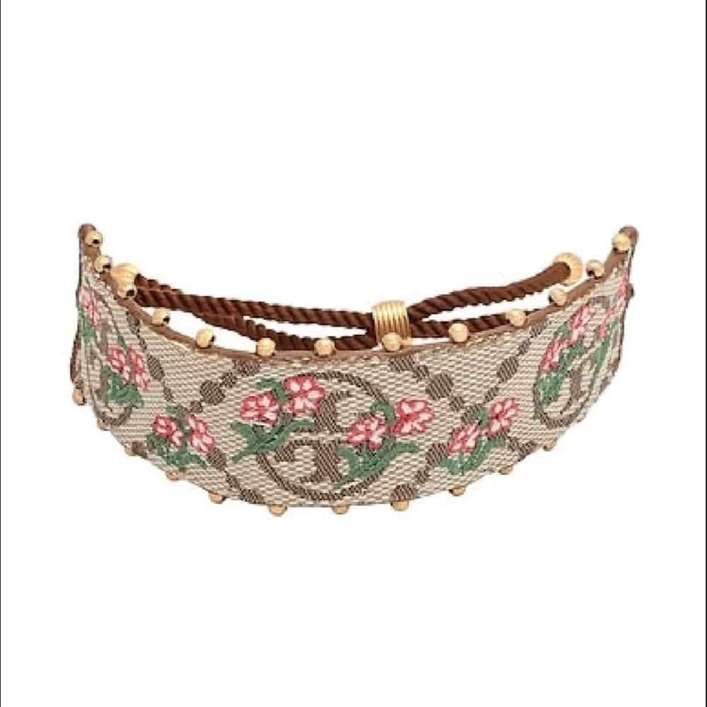 NWT Authentic Tory Burch T-Monogram Logo & Floral Embroidery Slider Bracelet